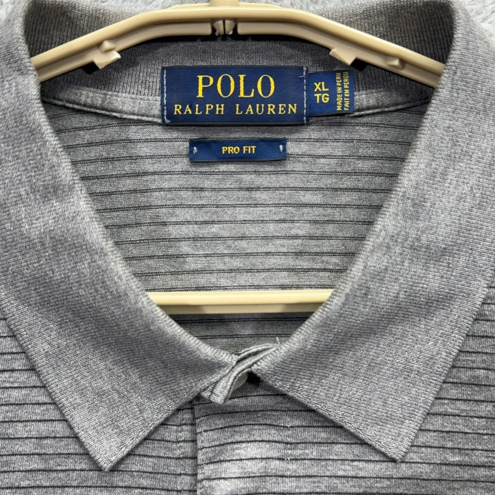 Polo Ralph Lauren Mens XL Gray Striped Big Pony Pro Fit Pima Cotton Polo Shirt